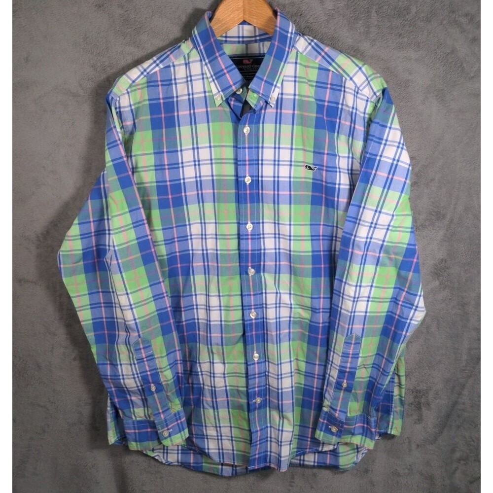 Vineyard Vines Slim Fit Whale Shirt Mens L Long Sleeve Button Up Plaid Preppy